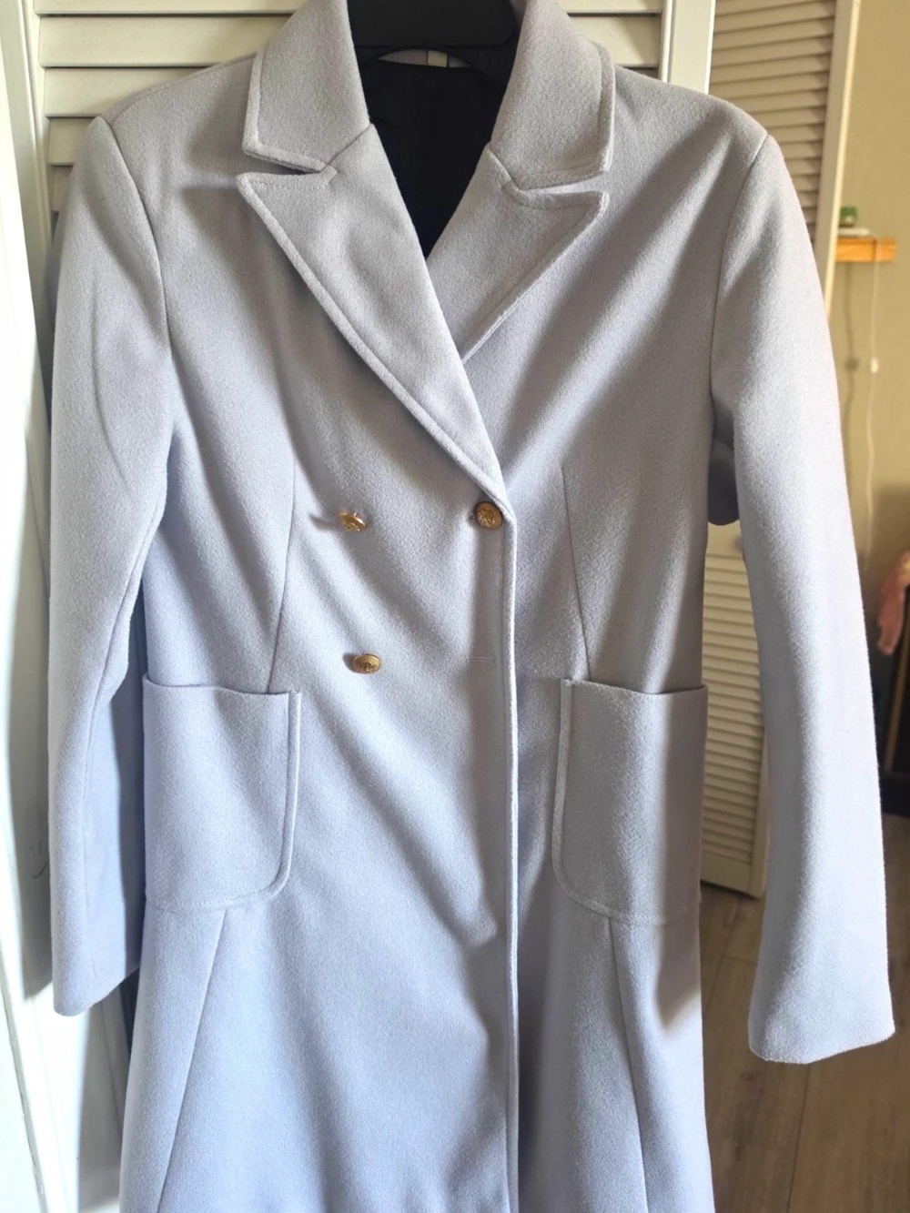 Light Gray Double-Breasted Trench Coat with Gold Buttons